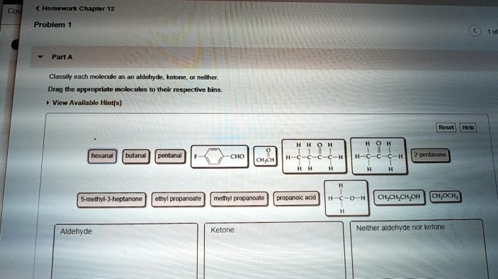 Molecule aldehyde classify ketone each neither drag appropriate transcribed text show bins respective molecules